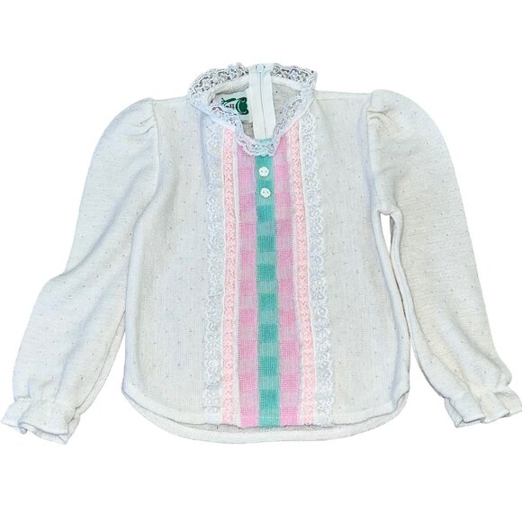 Vintage Bull Frog Girls Lace Knit Sweater Top Size 2T White Acrylic Made in USA - Picture 1 of 7